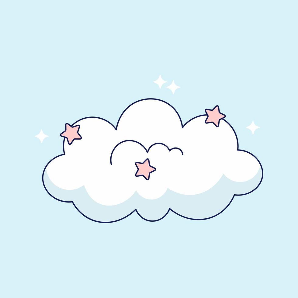 Doodle Cute Cloud and Star on the Sky vector