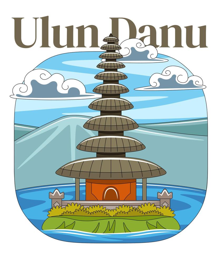 Ulun Danu Temple Vector Illustration