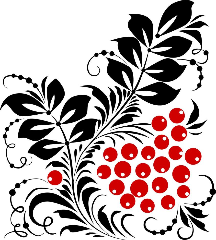 Ukrainian style poster based on Ukrainian folk embroidery in red and black on a white background. Petrykivka. Vector illustration