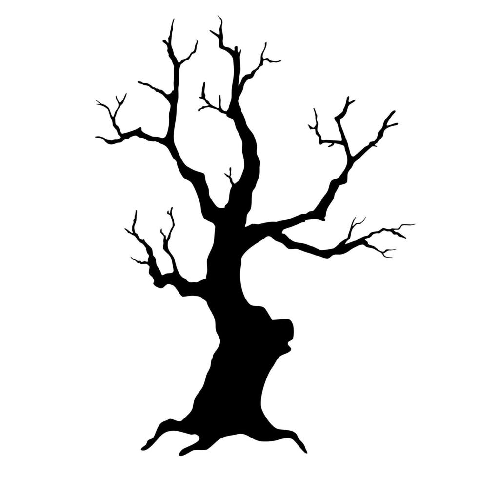 Bare tree silhouette vector illustration. Leafless branches. Halloween