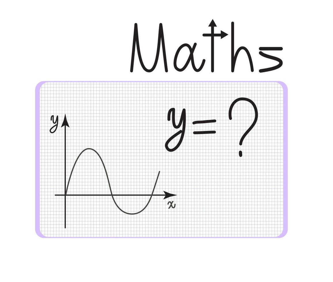 Maths learning concept. Math task illustration with graph, coordinate axes, variables and hand drawn text on a copybook background. vector