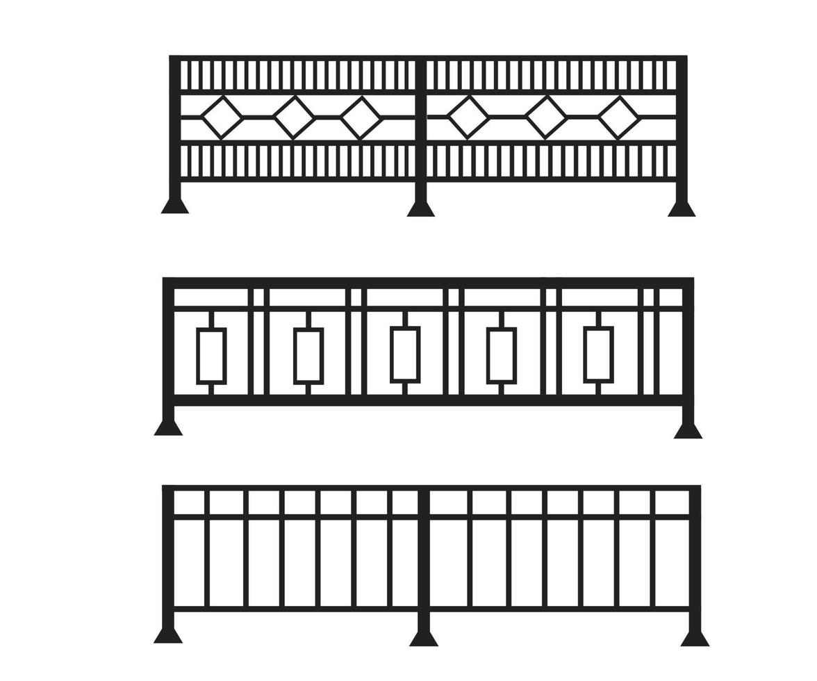 colección vectorial de diferentes vallas negras aisladas en un fondo blanco. adecuado para el diseño de cercas de casas o cercas de jardines vector