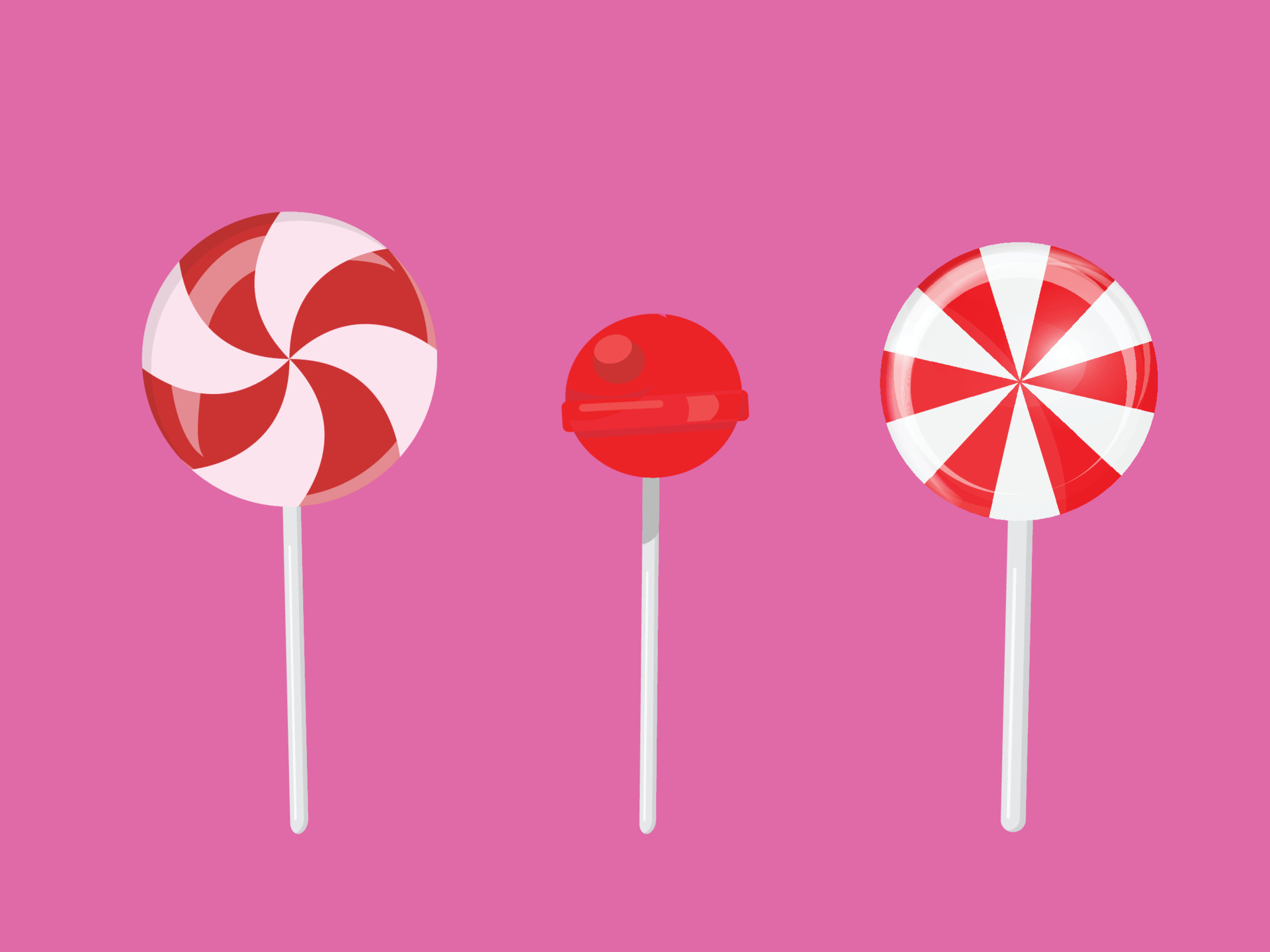 Lollipop collection. Candy on a stick of three different types. Vector