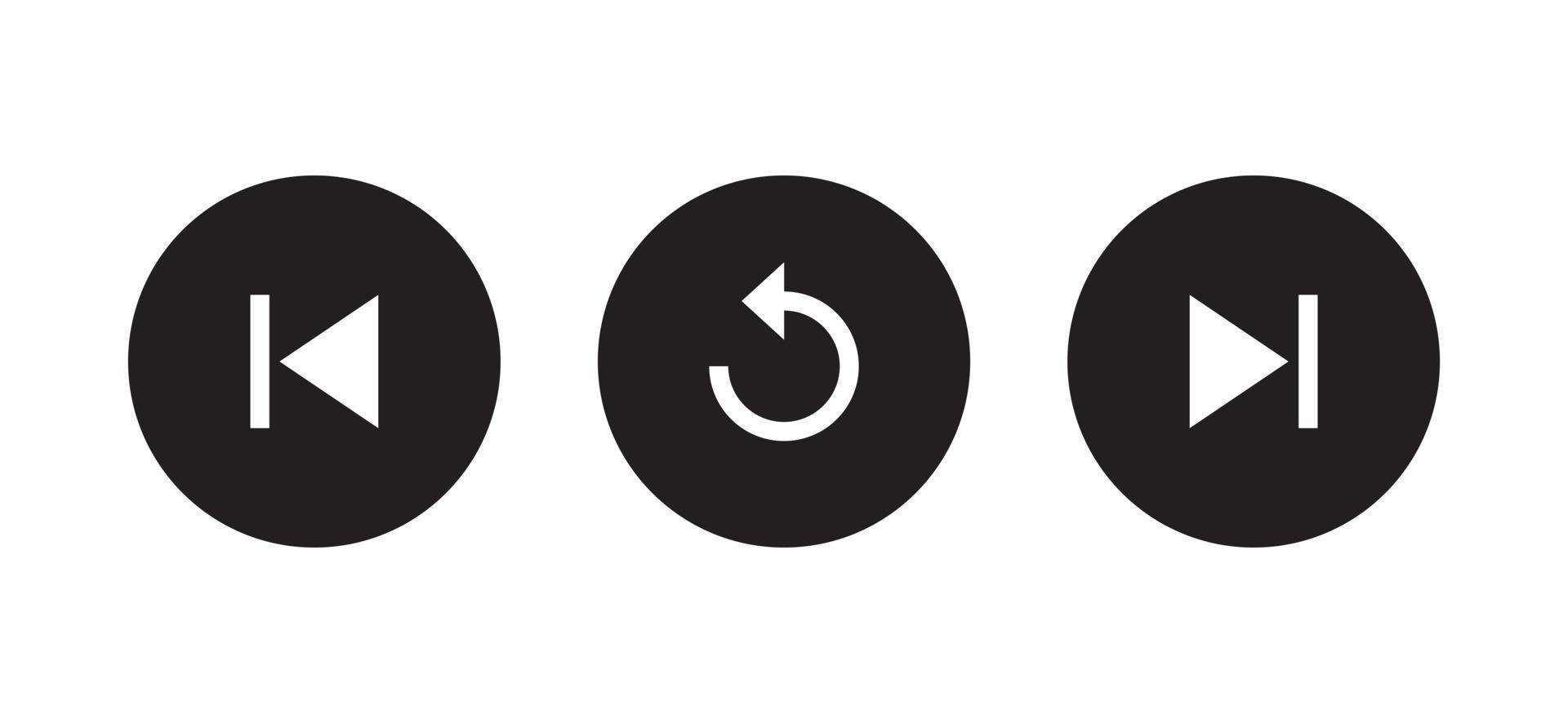 Previous, repeat, and next icon vector of video player on circle button