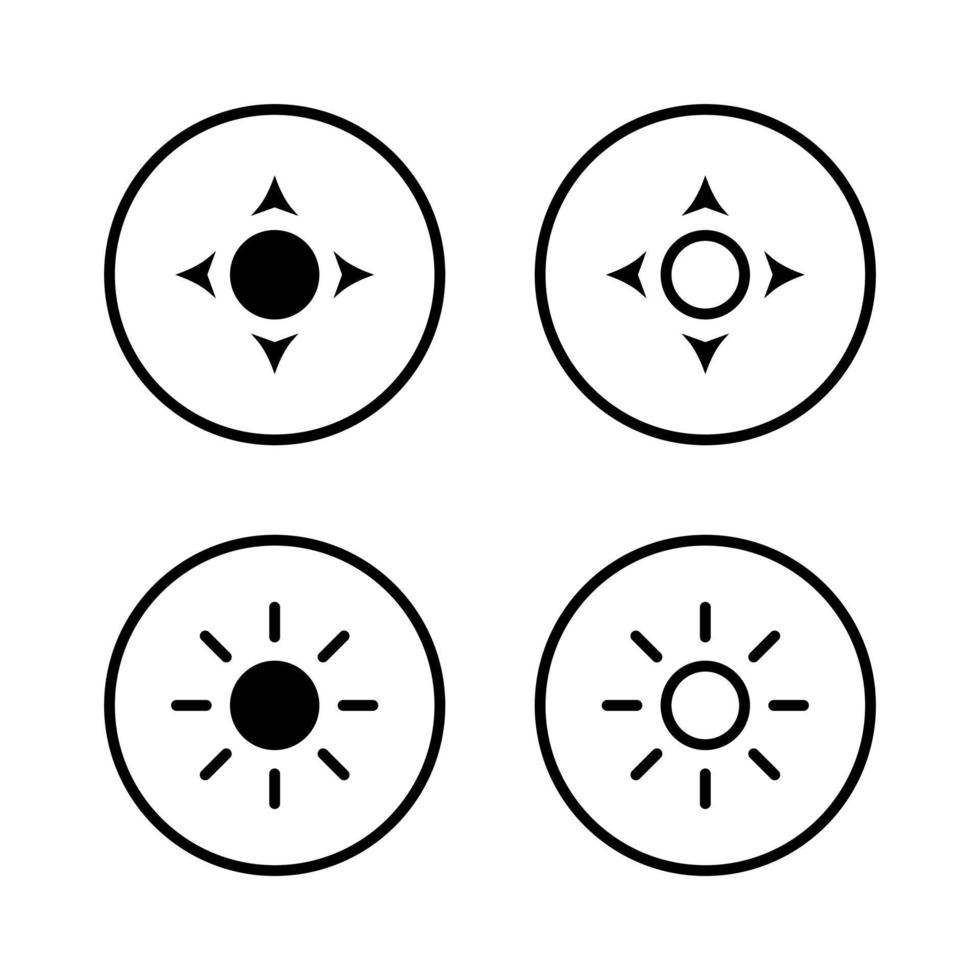 Screen brightness icon vector in circle line. Sun sign symbol