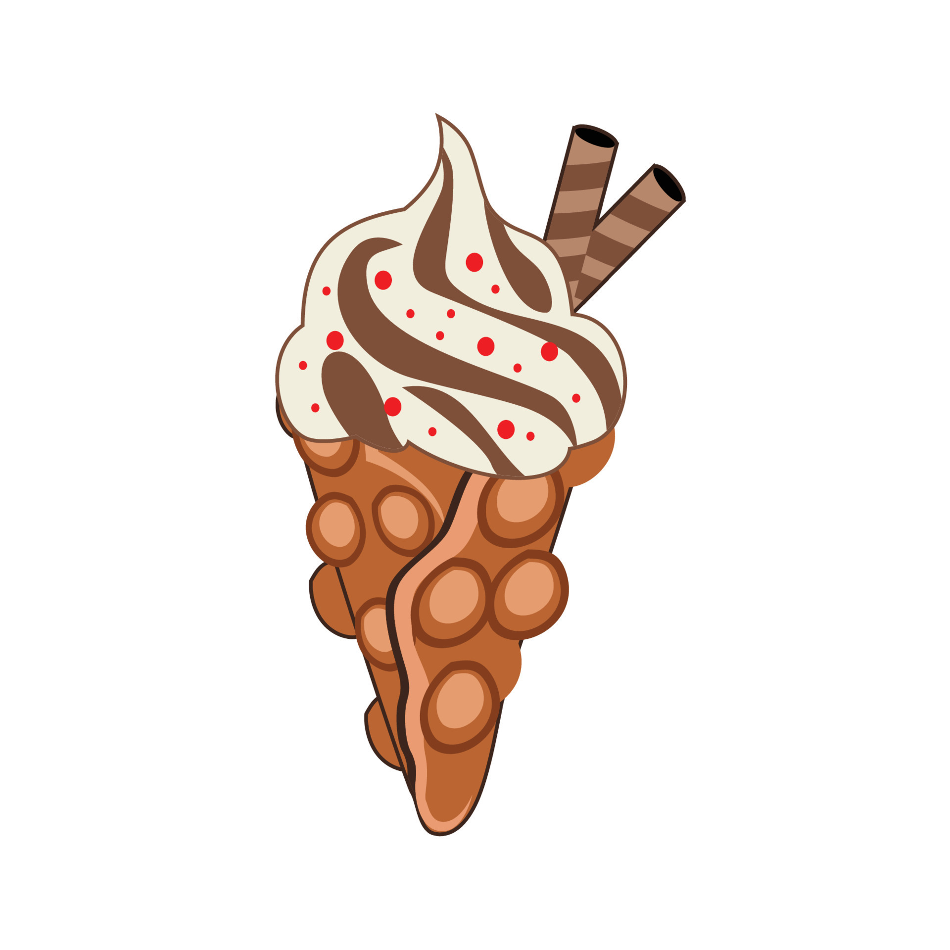 Vector Hong Kong wafer or egg waffle with vanila cream and chocolate