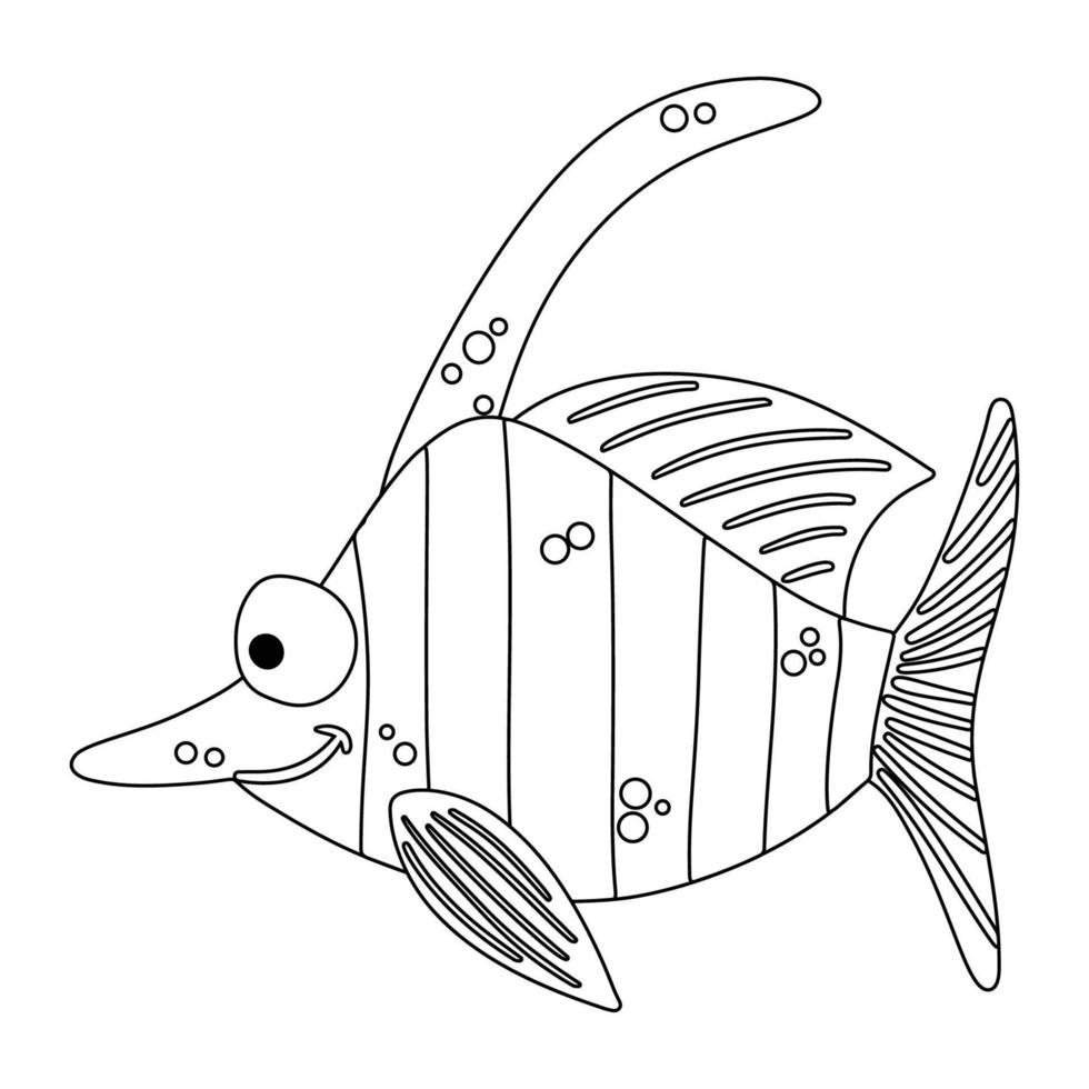 Cute sea fish. Coloring pages for kids. Vector outline on  white background.