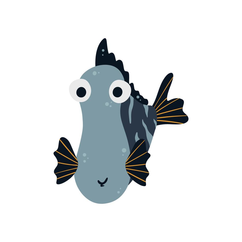 pescado de mar. lindo personaje submarino. una criatura acuática submarina tropical. ilustración vectorial sobre un fondo blanco en estilo de dibujos animados. vector