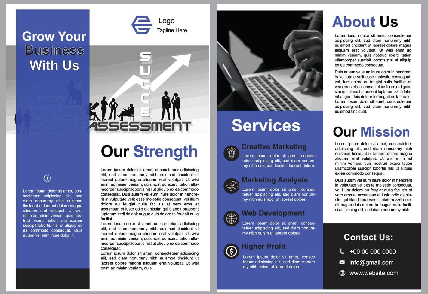 business flyer design template in blue color vector flyer for business growth