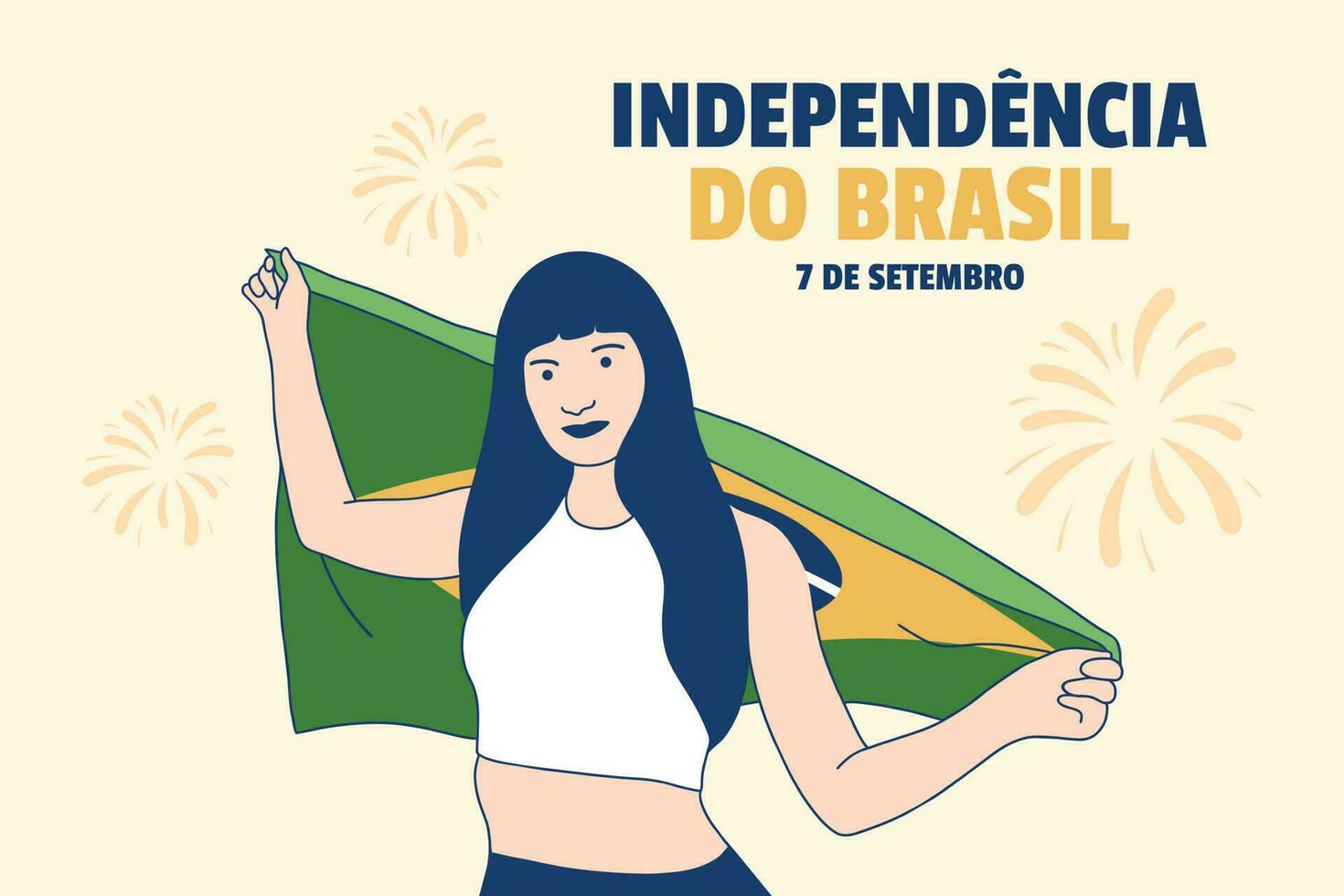 ilustraciones de hermosa mujer brasileña sosteniendo la bandera de brasil para el concepto del día de la independencia del 7 de septiembre vector