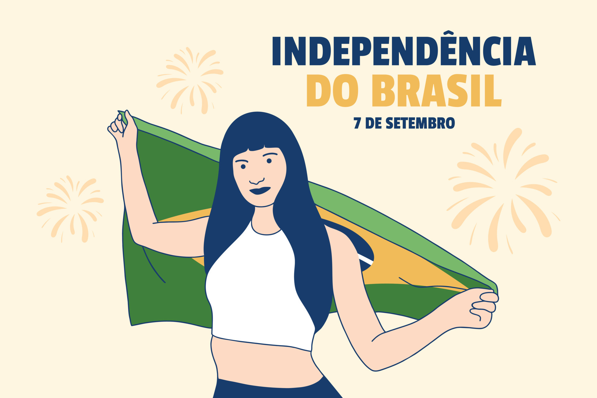 Illustrations of Beautiful Brazilian woman holding Brazil flag for