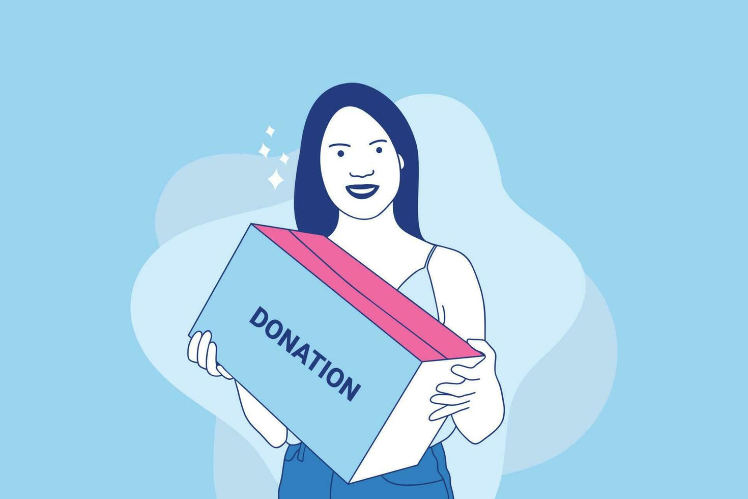 hermosa mujer voluntaria sosteniendo una caja de donación para el concepto del día internacional de la caridad vector