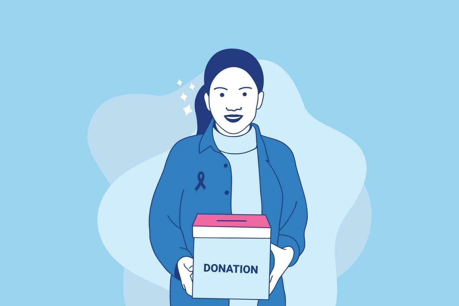 Beautiful Volunteer woman holding box donation for international day of charity concept vector