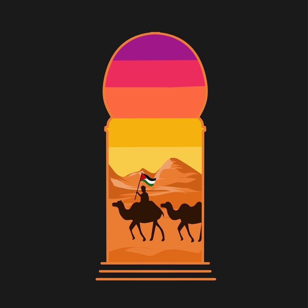 illustration vector of camel bring palestine flag in desert perfect for print,etc