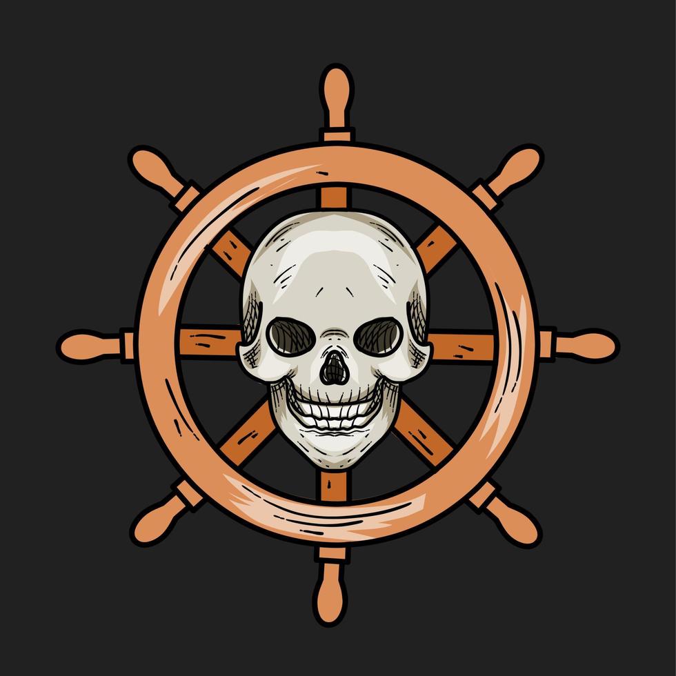 illustration vector of ship steering and skull perfect for print,etc