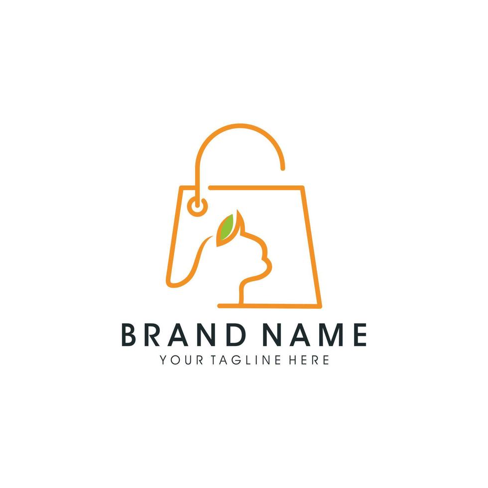 Cat shop line art logo design vector template
