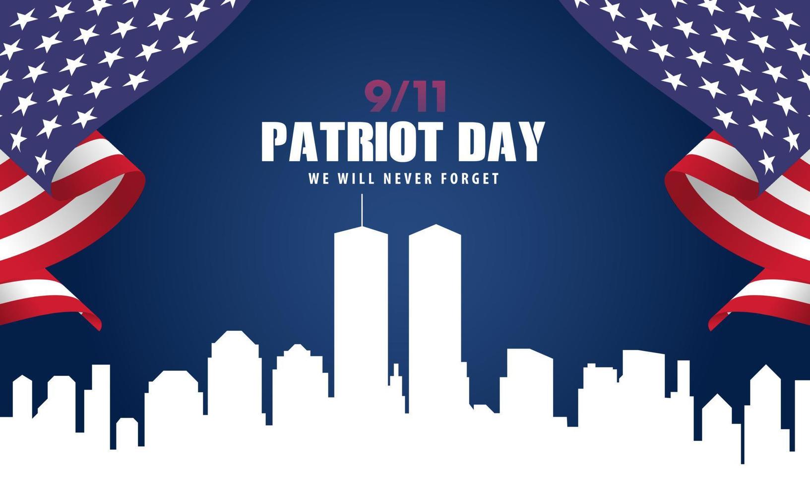 9 -11 USA Never Forget September 11, 2001. Greeting Card, Banner, Poster. Vector Illustration.