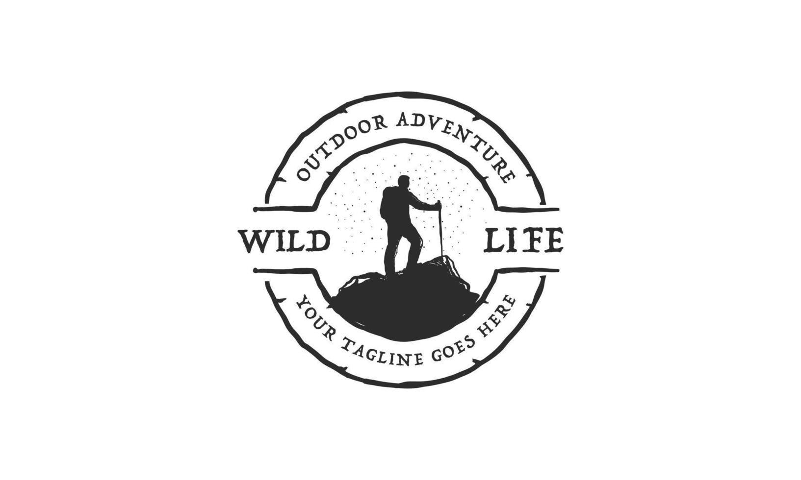 Mountain Hiking Climbing Adventure Logo, Emblems, and Badges. Camp in Forest Vector Illustration Design Elements Template