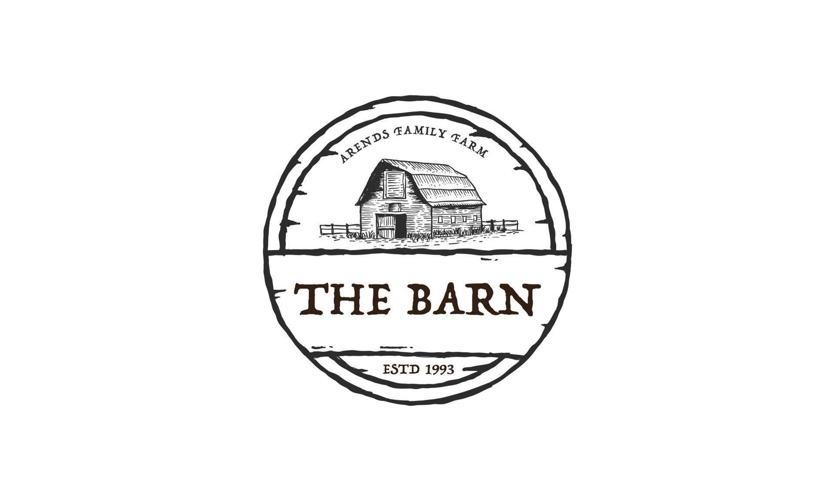 Vintage farm barn logo design - barn wood building house farm cow cattle logo design vector