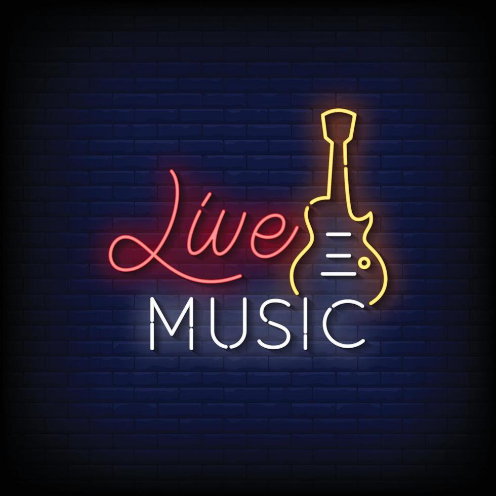 Neon Sign live music with Brick Wall Background vector