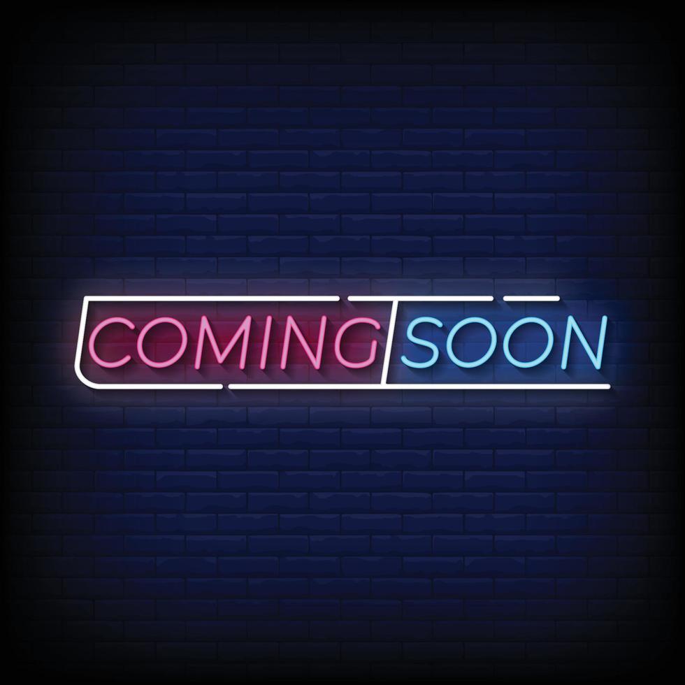 Neon Sign coming soon with Brick Wall Background vector