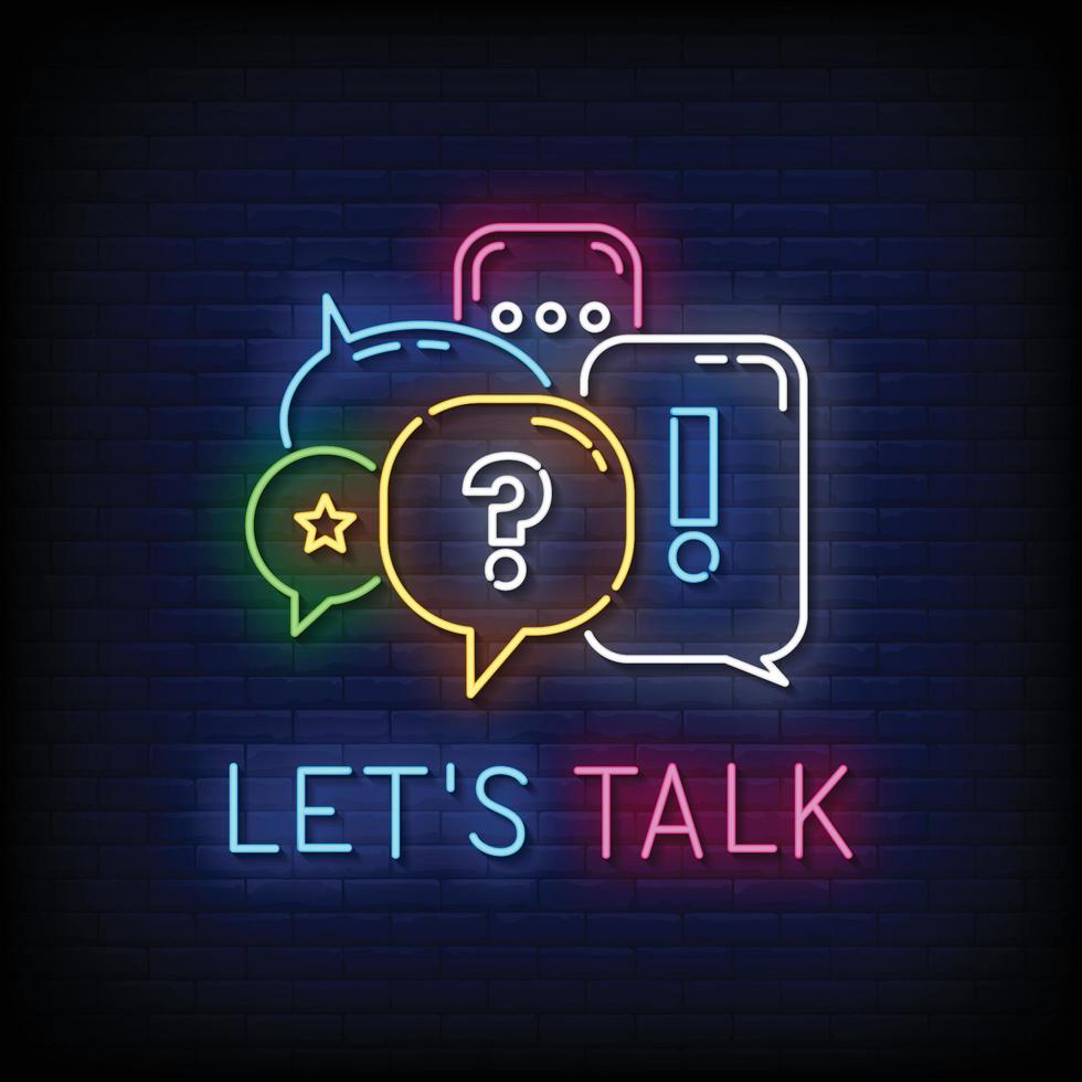 Neon Sign lets talk with Brick Wall Background vector