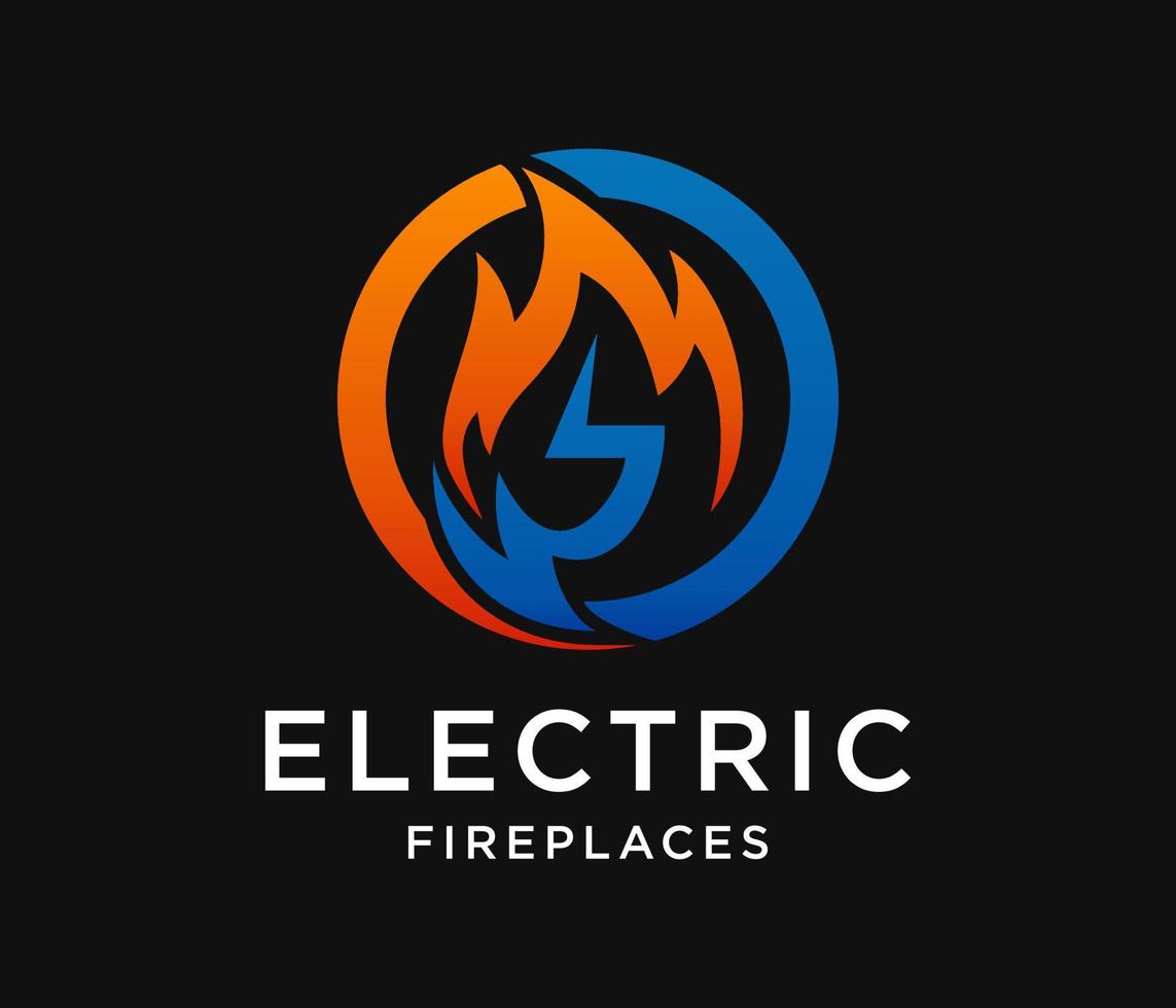 círculo de icono de llama de fuego con vector de diseño de logotipo de electricidad