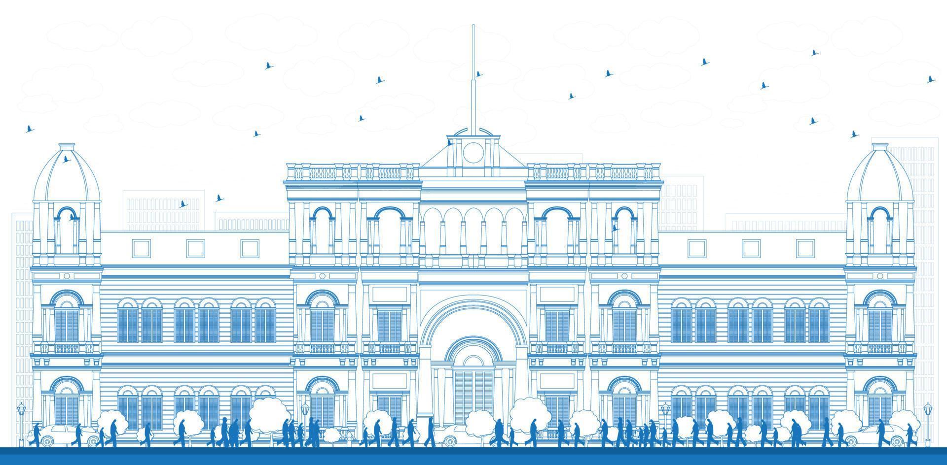 Outline university or college building in classic style. vector