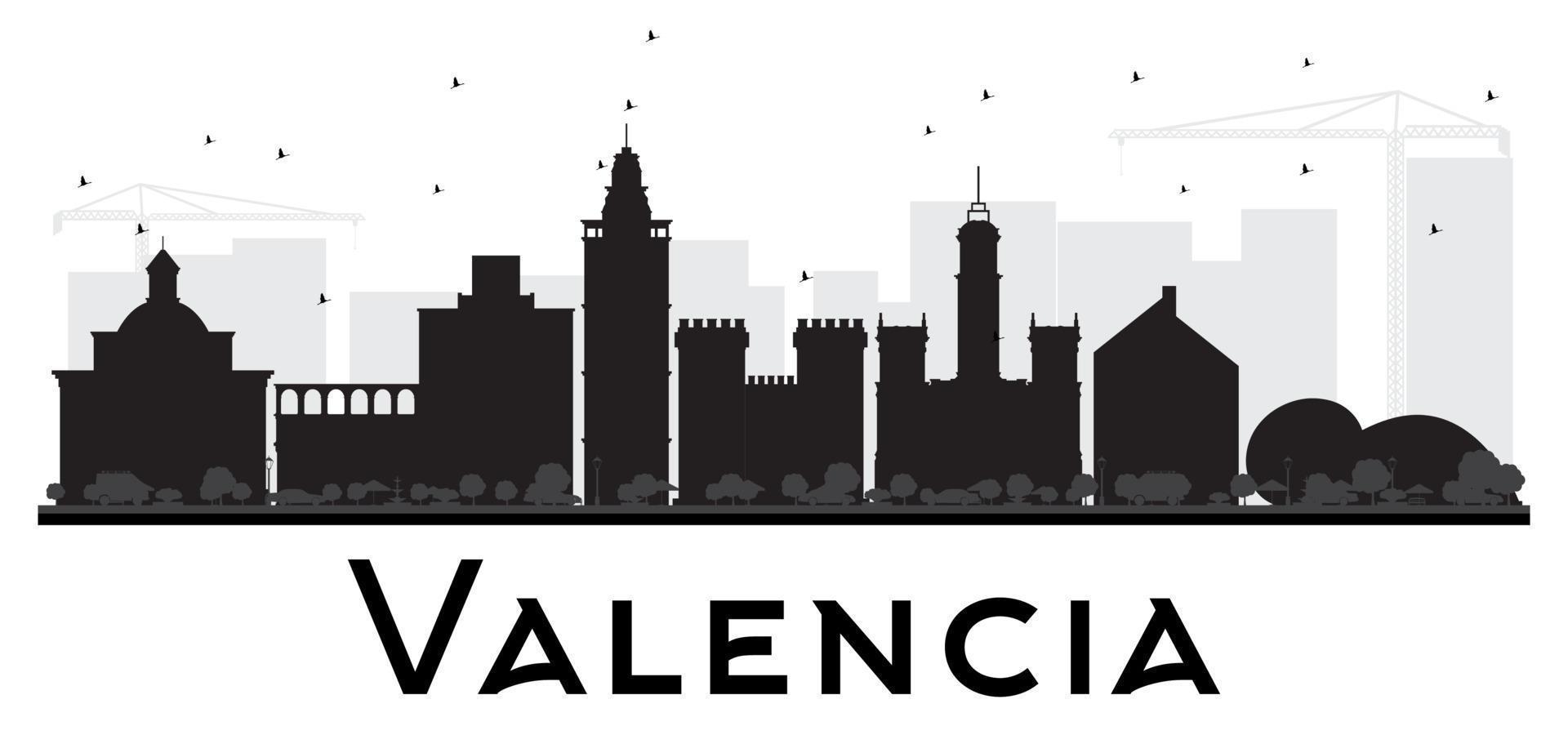 silueta en blanco y negro del horizonte de la ciudad de valencia. vector