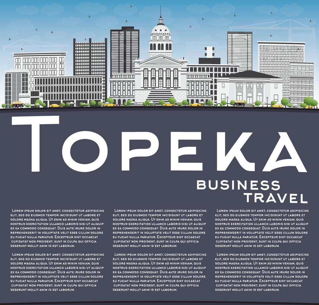 Topeka Skyline with Gray Buildings, Blue Sky and Copy Space. vector