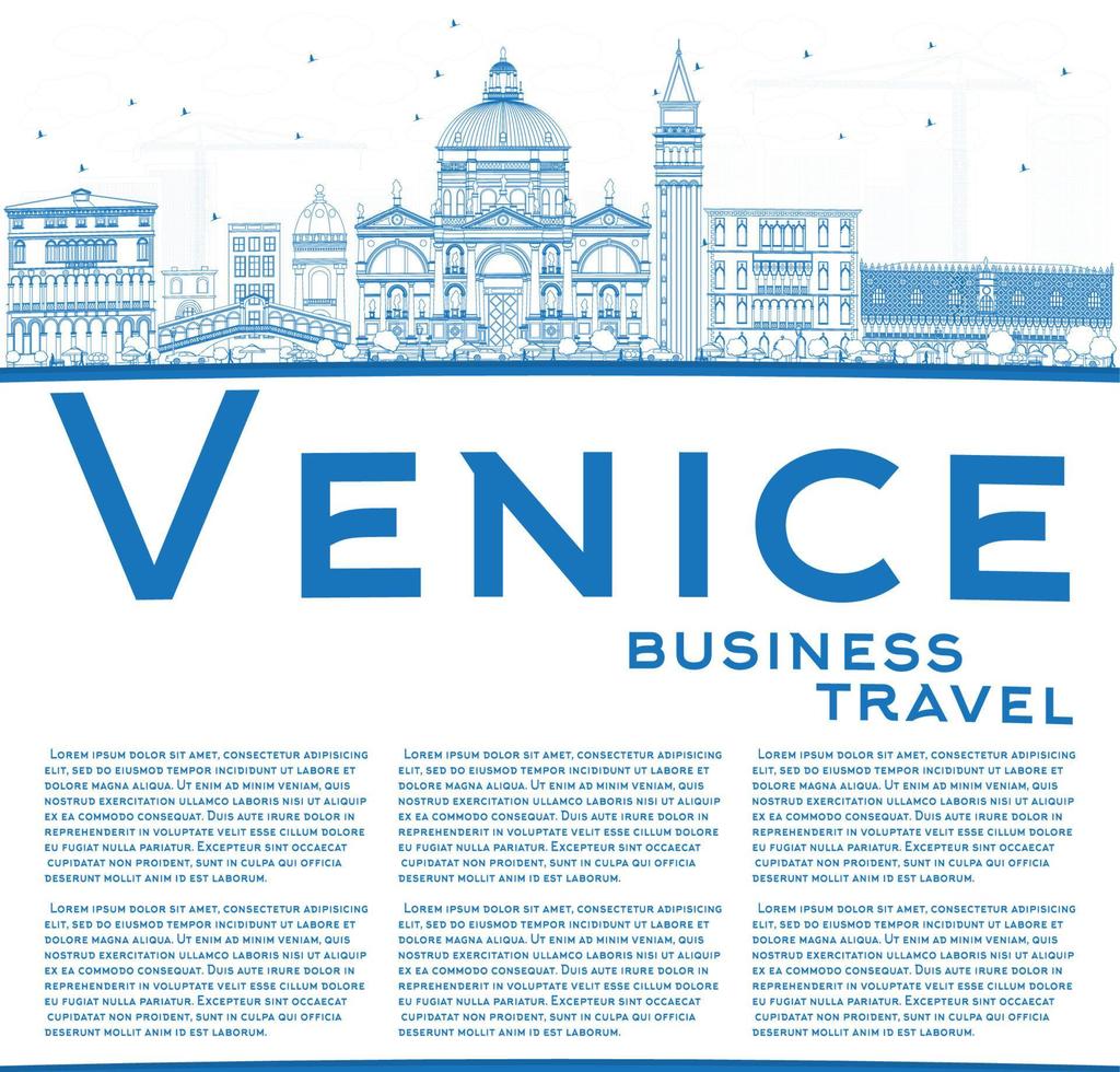 Outline Venice Skyline Silhouette with Blue Buildings. vector