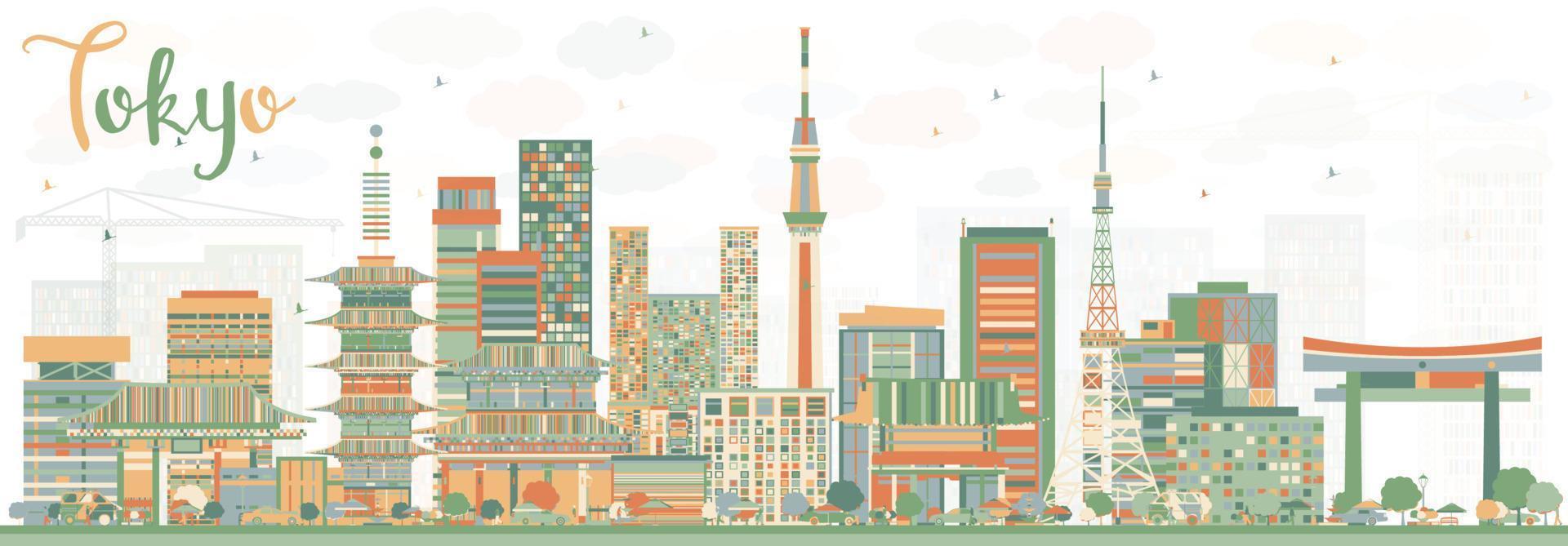horizonte abstracto de tokio con edificios de color. vector