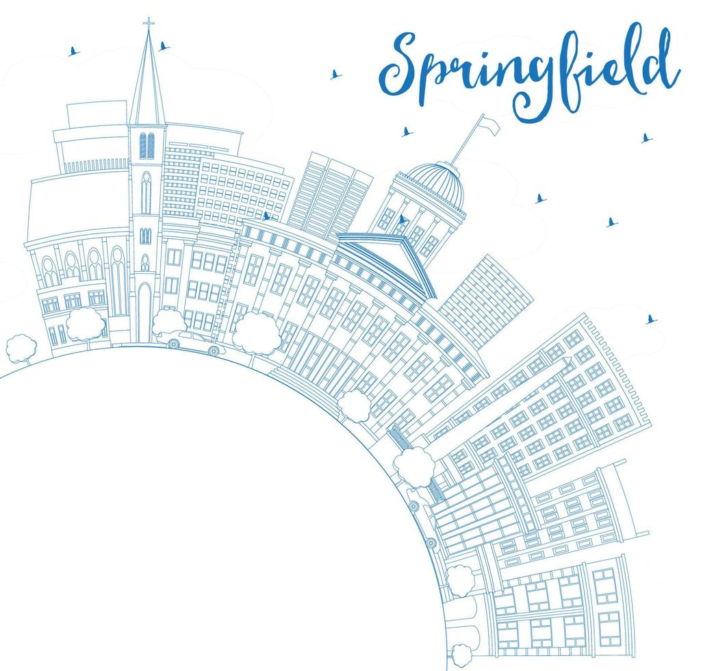 Outline Springfield Skyline with Blue Buildings and Copy Space. vector