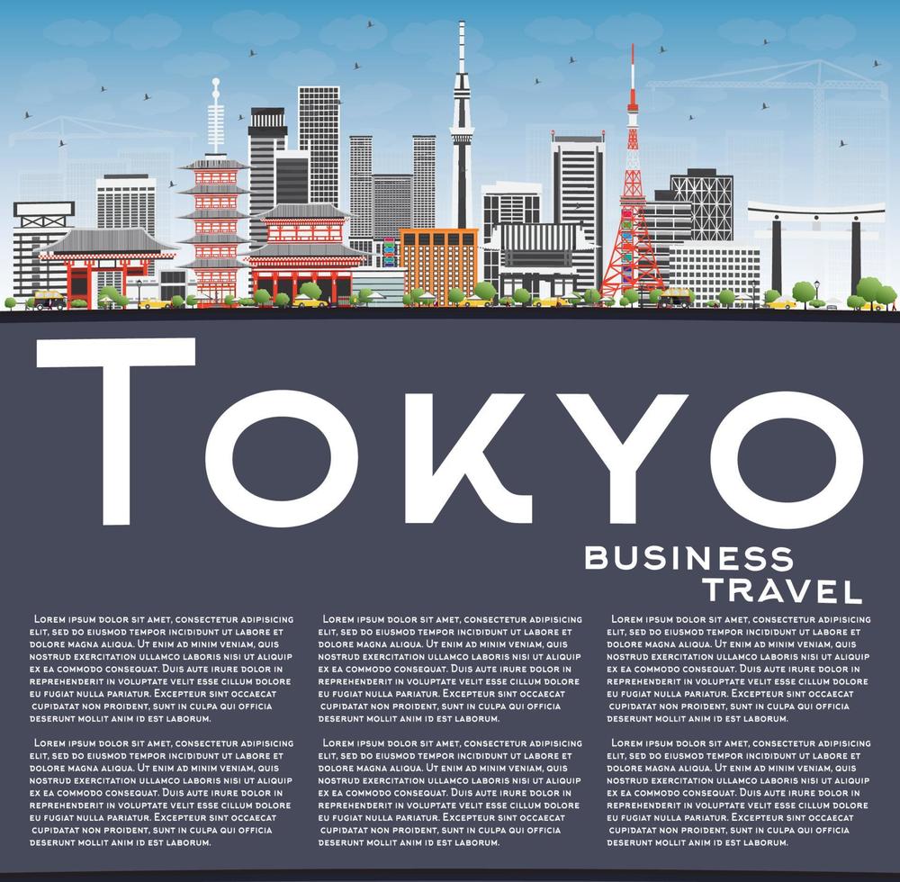 Tokyo Skyline with Gray Buildings, Blue Sky and Copy Space. vector
