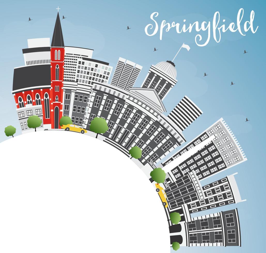 Springfield Skyline with Gray Buildings, Blue Sky and Copy Space. vector