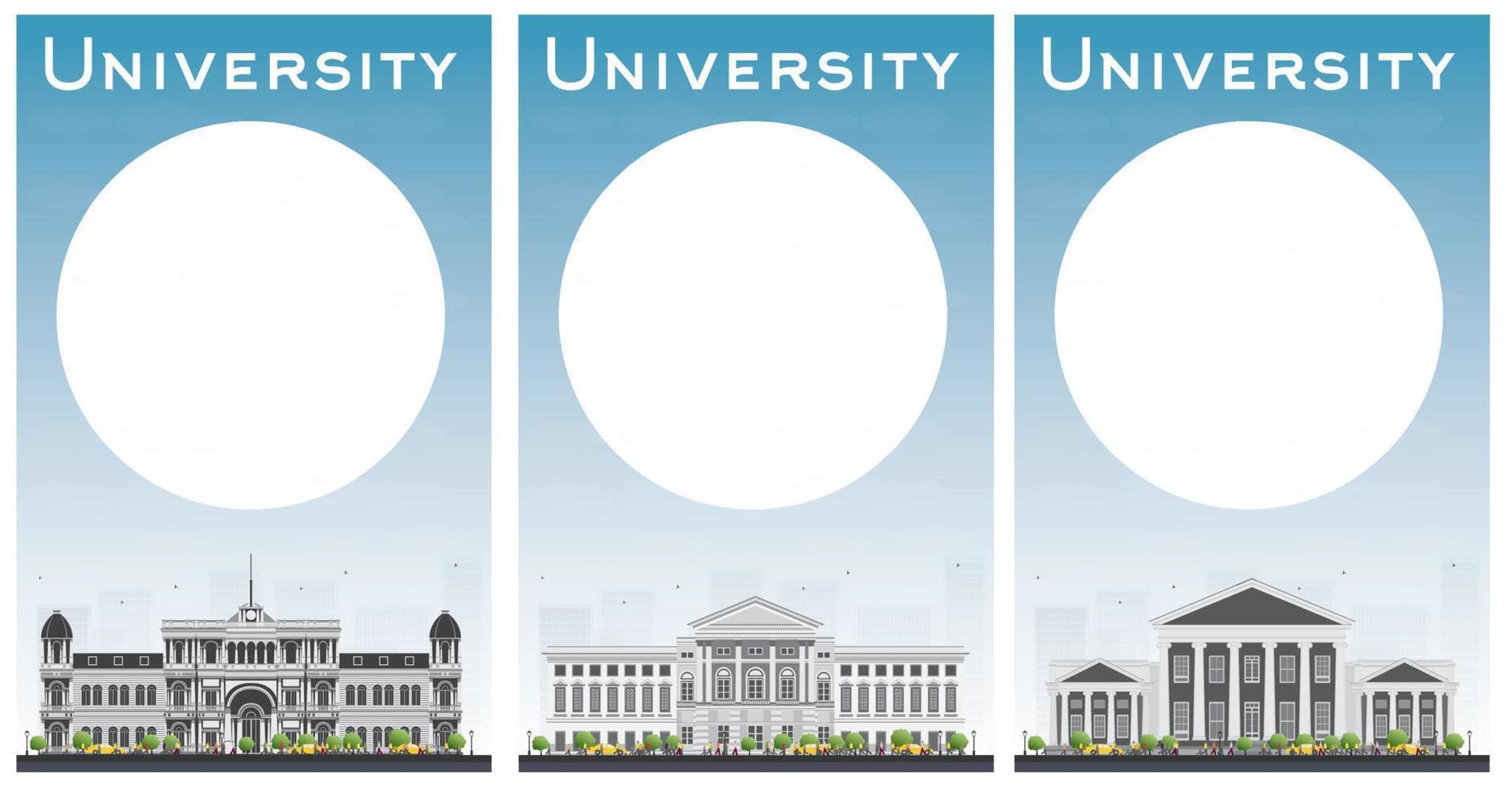 conjunto de banners de estudio universitario con espacio de copia. vector