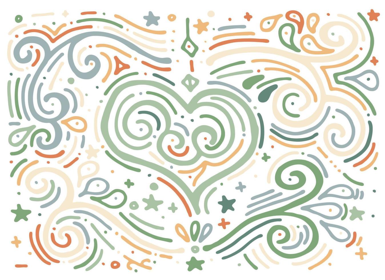 Decorative outline heart. Hand drawn swirl illustration of ethnic style. vector