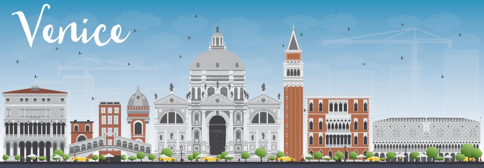 silueta del horizonte de Venecia con edificios grises y rojos. vector