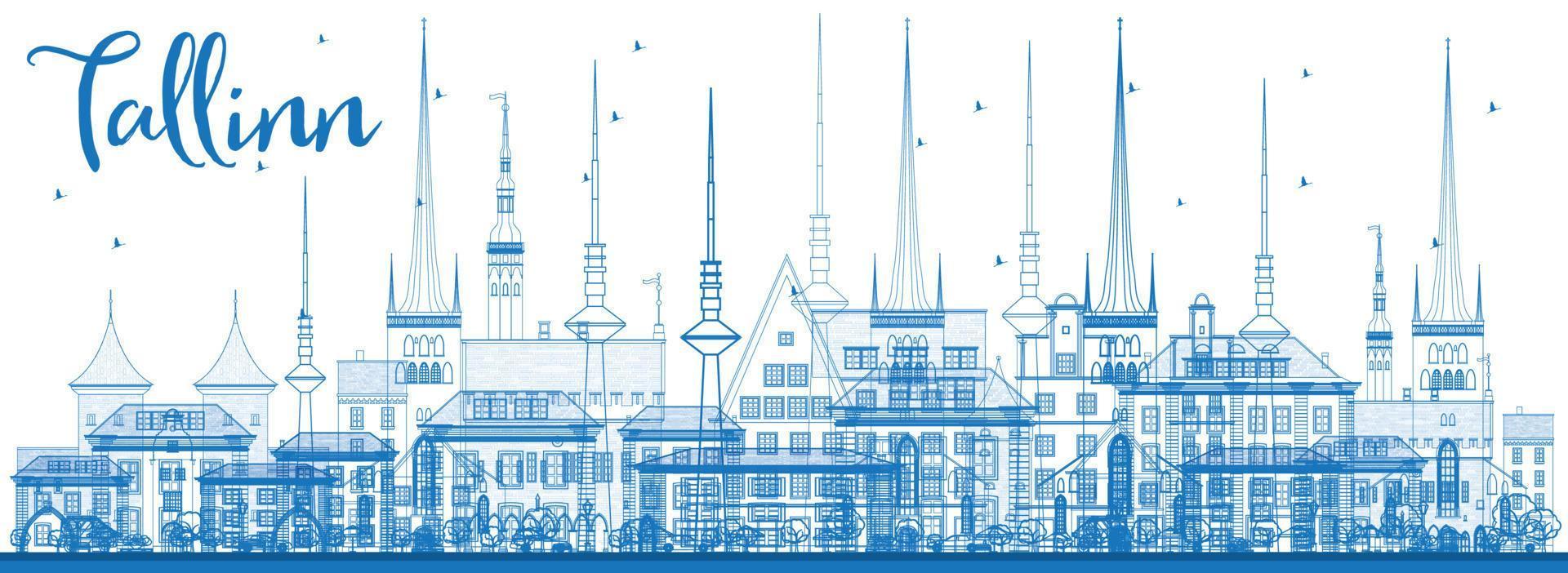 Outline Tallinn Skyline with Blue Buildings. vector
