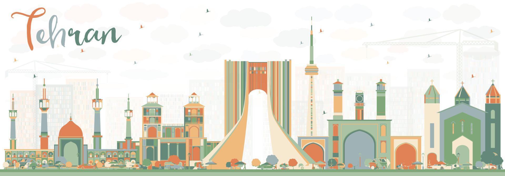 Abstract Tehran Skyline with Color Landmarks. vector