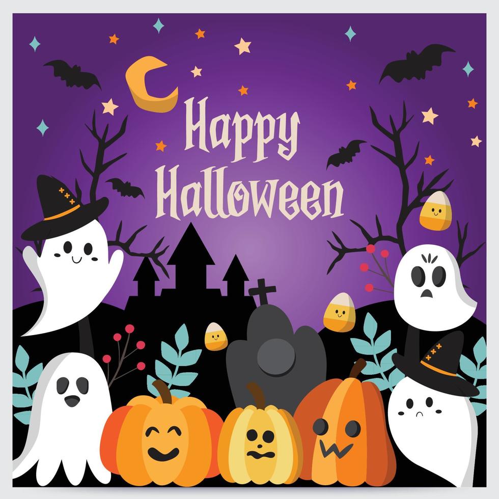 Happy halloween background and banner. Pumpkin cute. Flat design. vector