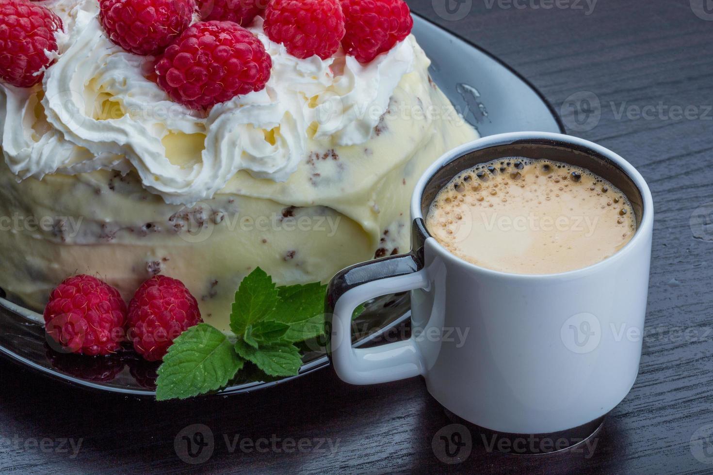 Coffee with raspberry cake photo