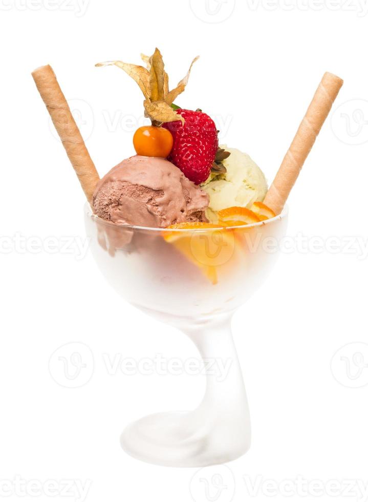 yogurt and chocolate ice cream in a bowl close up photo