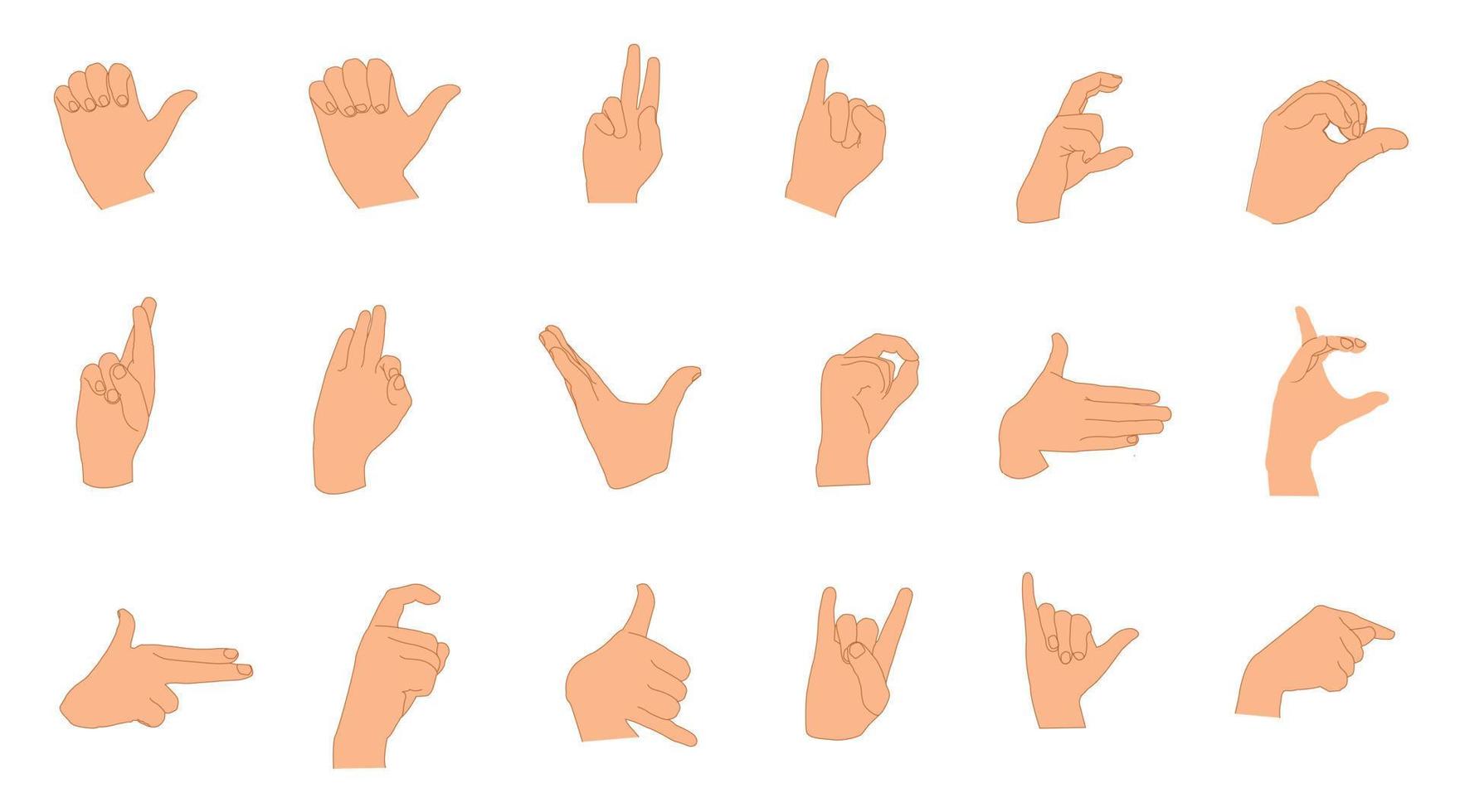 conjunto de diferentes gestos con las manos. señal de mano ilustraciones vectoriales del gesto de la mano. lenguaje de señas. vector