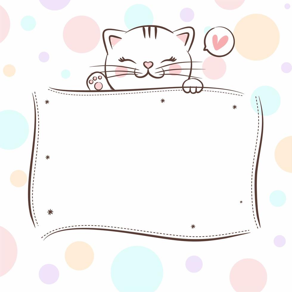Cute cat holding empty sign banner hand drawn vector