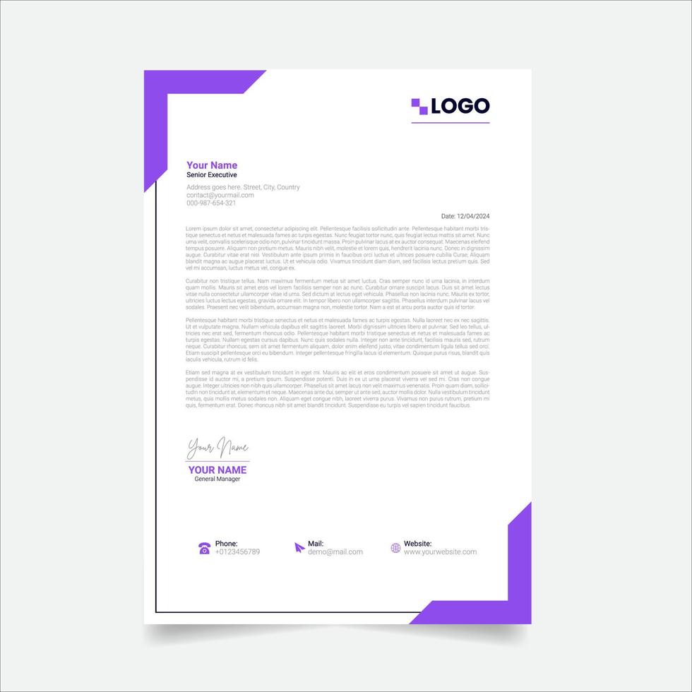 Modern Abstract Creative corporate Professional Letterhead Design Template. vector