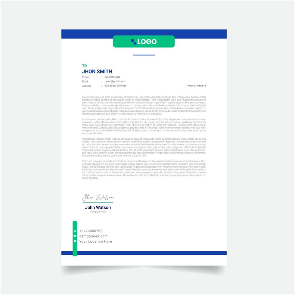 Modern Abstract Creative corporate Professional Letterhead Design Template. vector