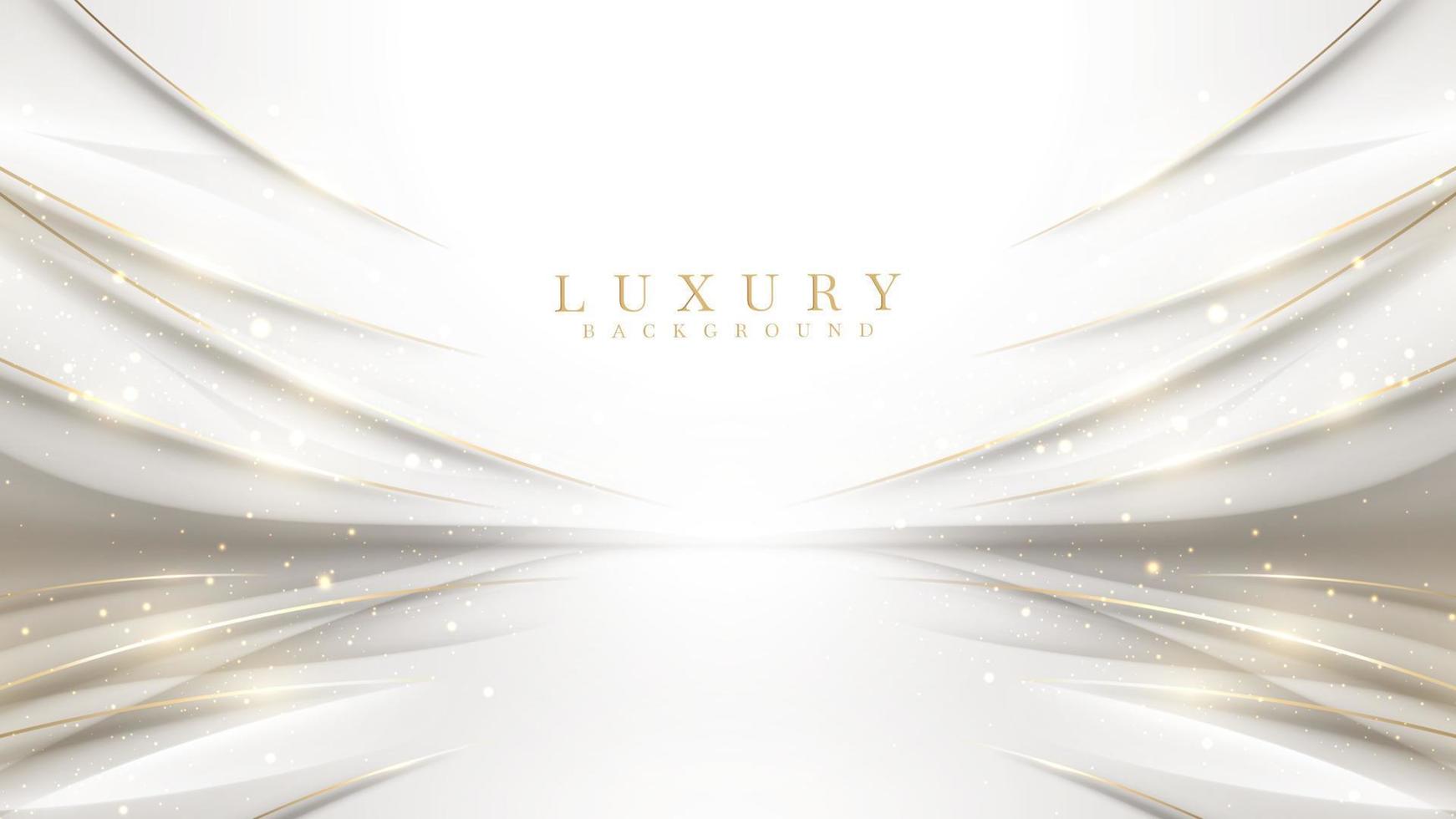 Luxury white background with golden line elements and curve light effect decoration and bokeh. vector