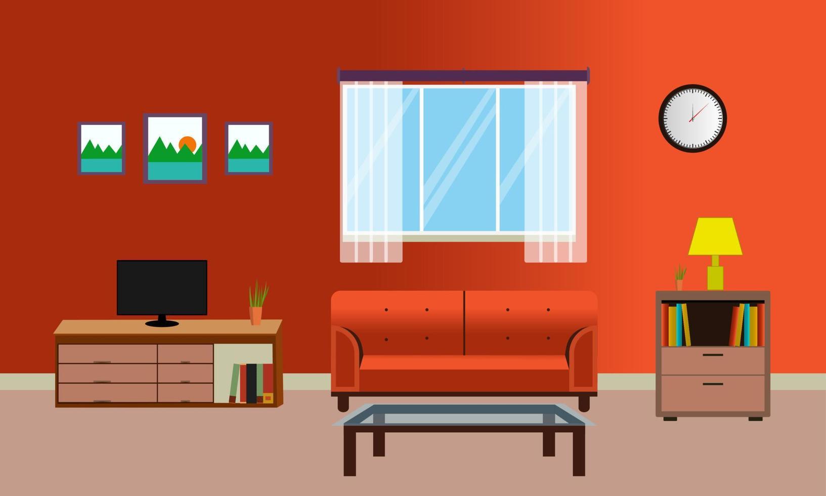 Living Room Illustration With Window and Book Self vector