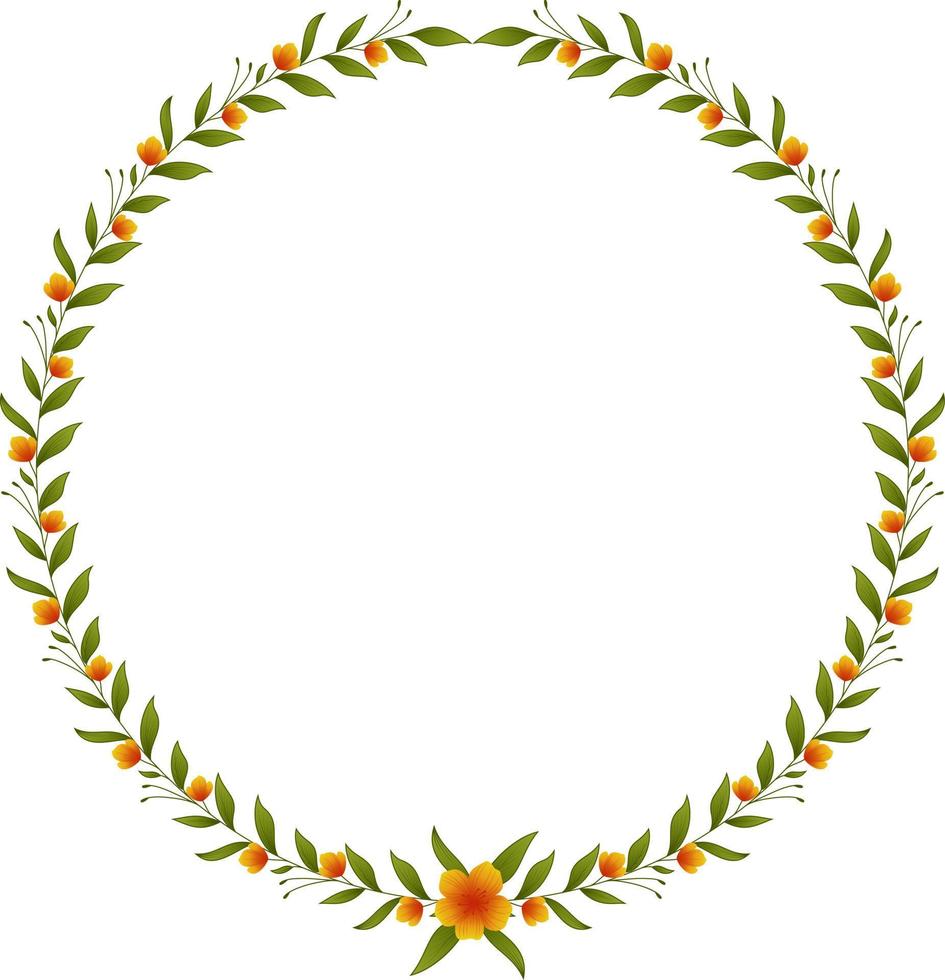 corona dibujada a mano - elemento de diseño floral hecho de ramas, adornos, hojas, ramitas, marco redondo de laurel vector